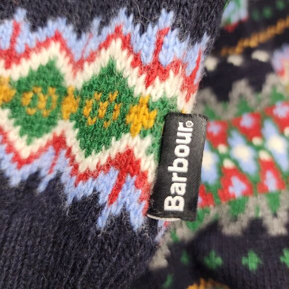 Barbour Merino Wool Sweater Nordic Fair Isle Houndstooth Men's XXL Elbow Patches - Picture 5 of 14
